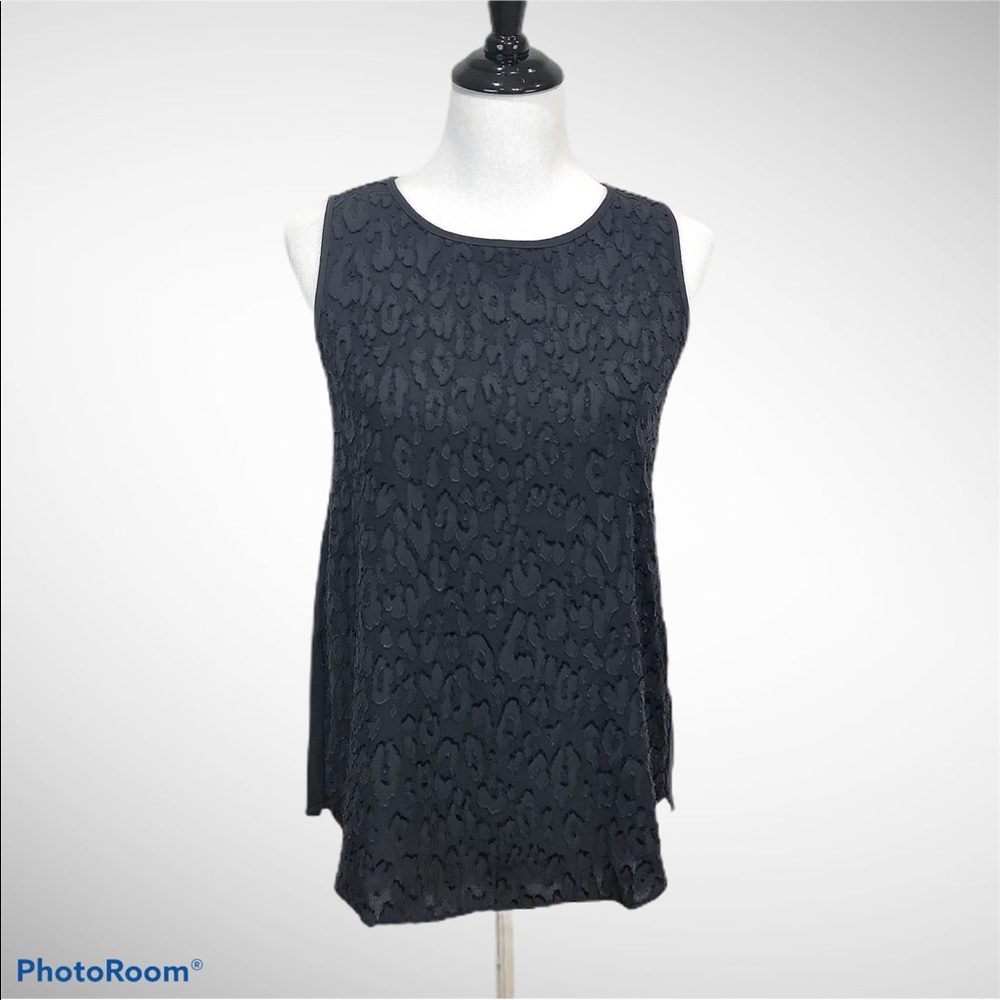 LOFT round neck textured sleeveless coal grey blouse